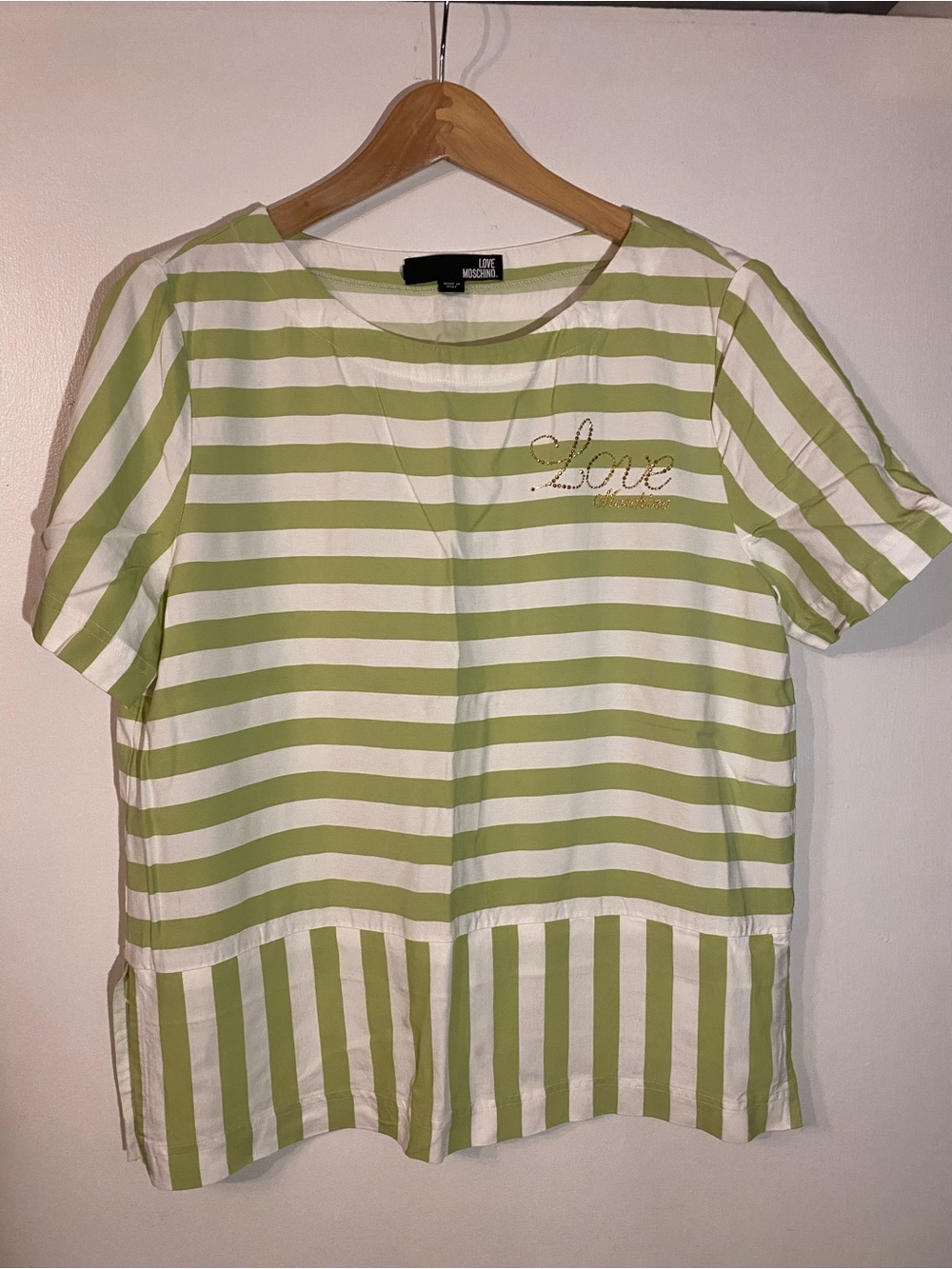 Love Moschino lime Green & White Striped Crewneck Top